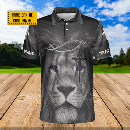 Petthouse | Custom Name Jesus Lion Christian When God's Warriors Go Down On There Knees Unisex Polo Shirt