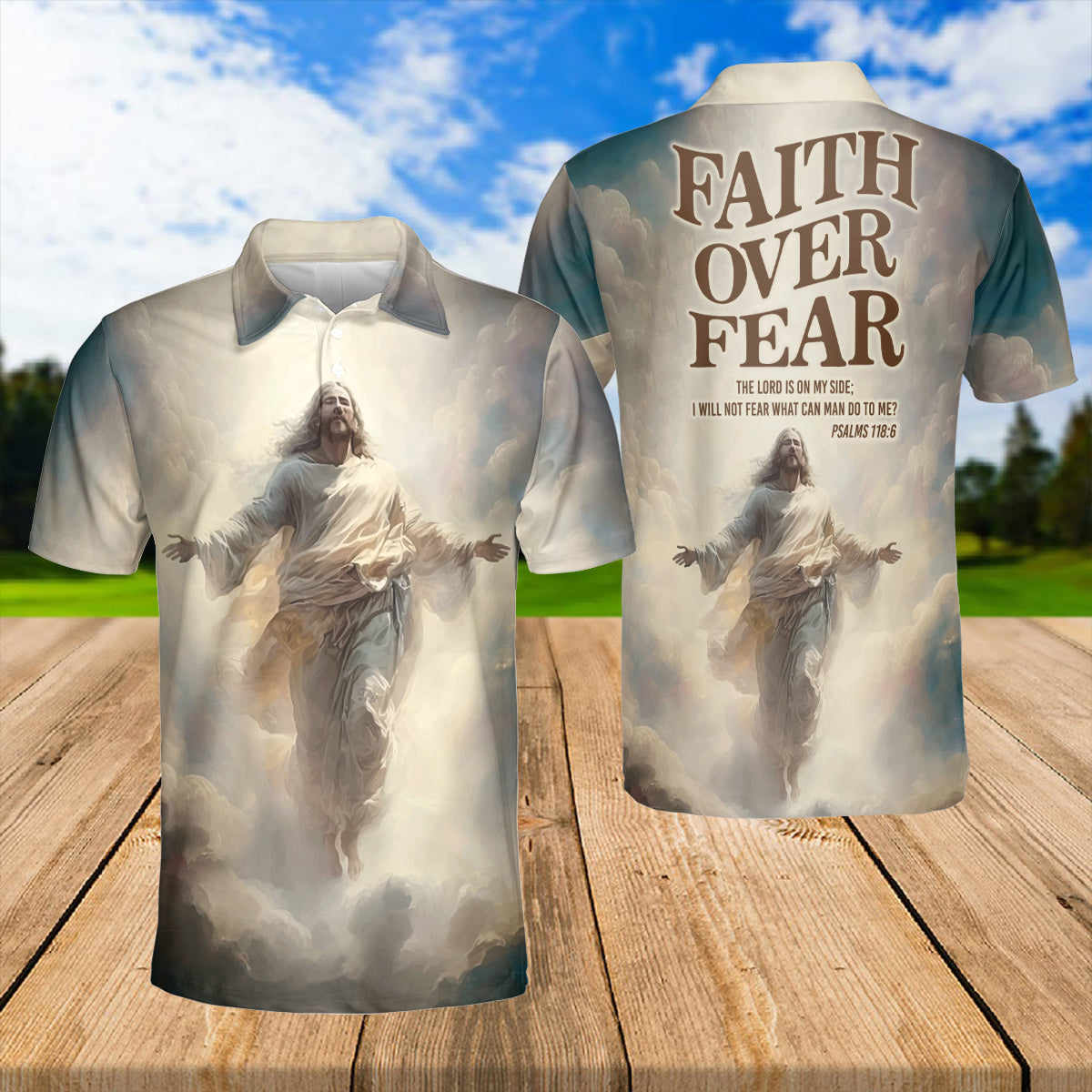 Petthouse | Jesus Christ Heaven Religion Polo Shirt God Christian Faith Over Fear Sport Shirt Religious Gift