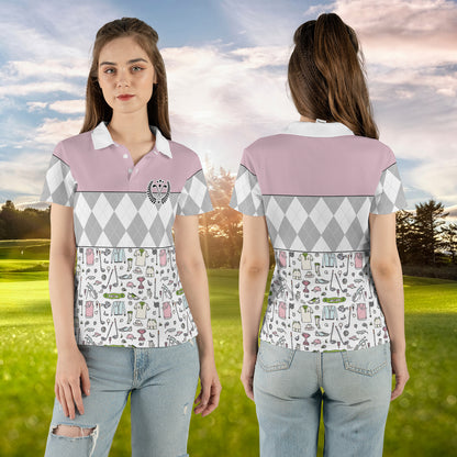 Petthouse | Golf Icon Pattern Polo Shirt Golf Pattern Polo Shirt Woman Golfer Polo Shirt Golfer Simple Outfit