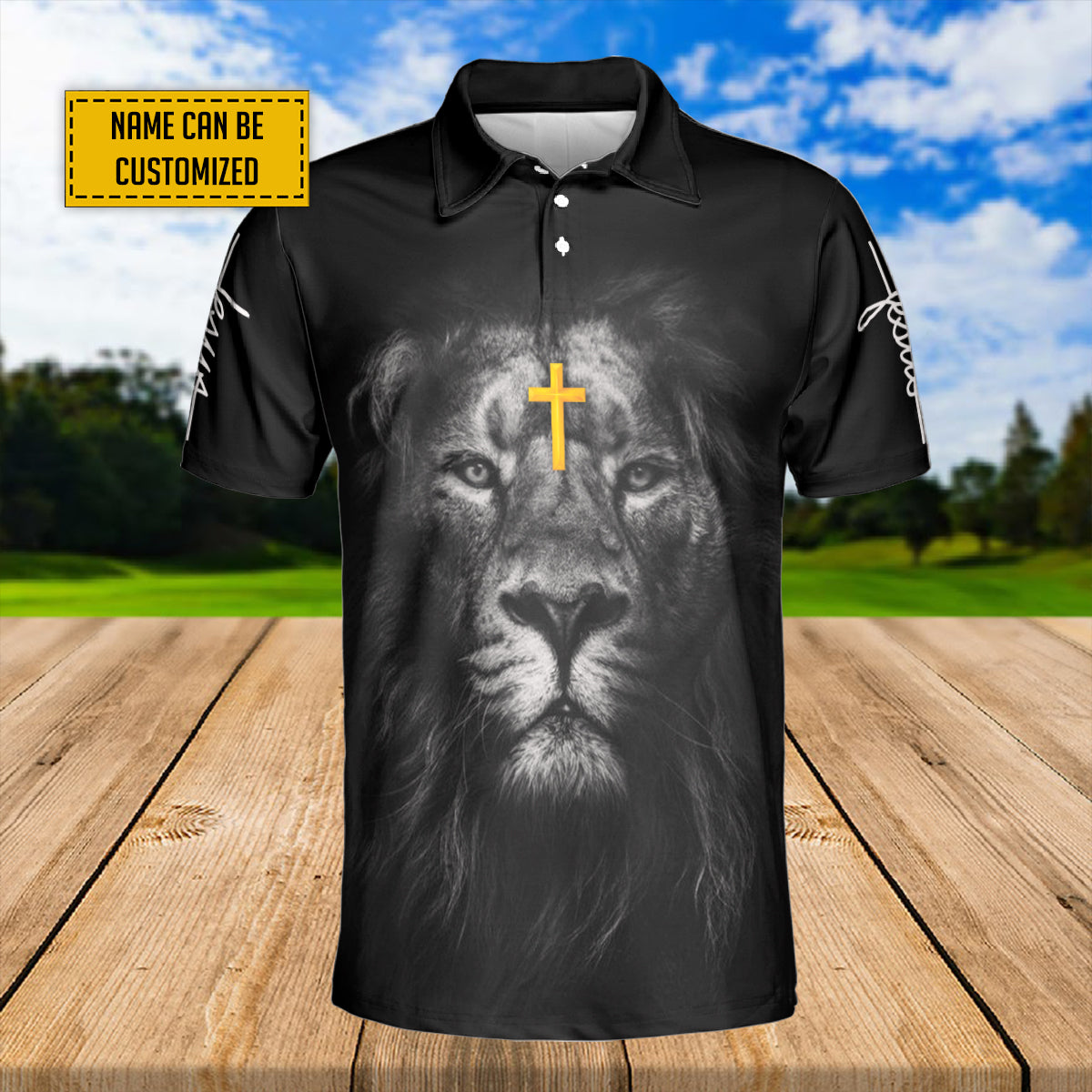 Petthouse | Custom Name Lion Jesus Cross And Crown Polo Forgiven Christian Gift