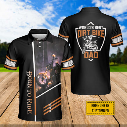 Petthouse | Customized Name World's Best Dirt Bike Dad Polo Shirt Born To Ride Racing Dad Sport Shirt Dad Gift