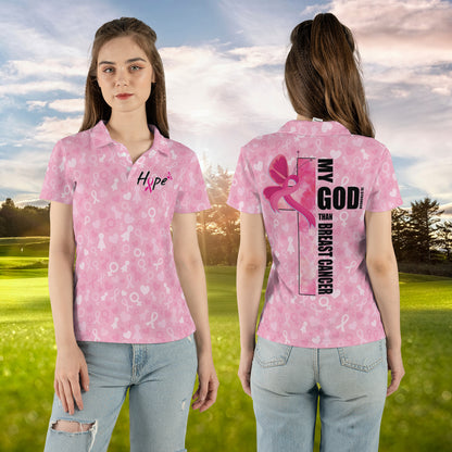 Petthouse | Breast Cancer Awareness Polo Shirt My God Is Stronger Polo Shirt Pink Ribbon Pattern Polo Best Gift