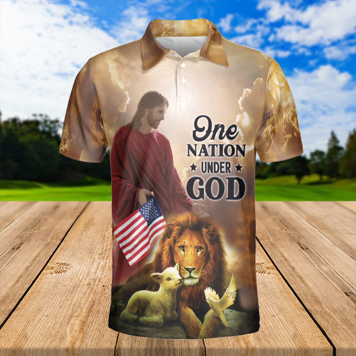 Petthouse | One Nation Under God Polo Shirt Christ Lion Polo Shirt Lion And Lamp Polo Shirt Christian Outfit