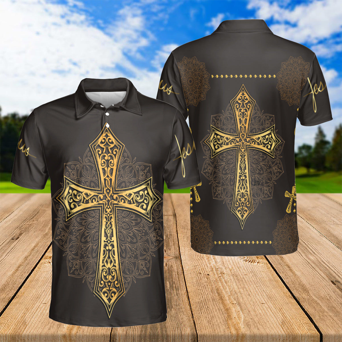 Petthouse | Jesus Christian Mandala Polo Shirt Christian Cross Sport Shirt Religious Gift Jesus Lovers Gift