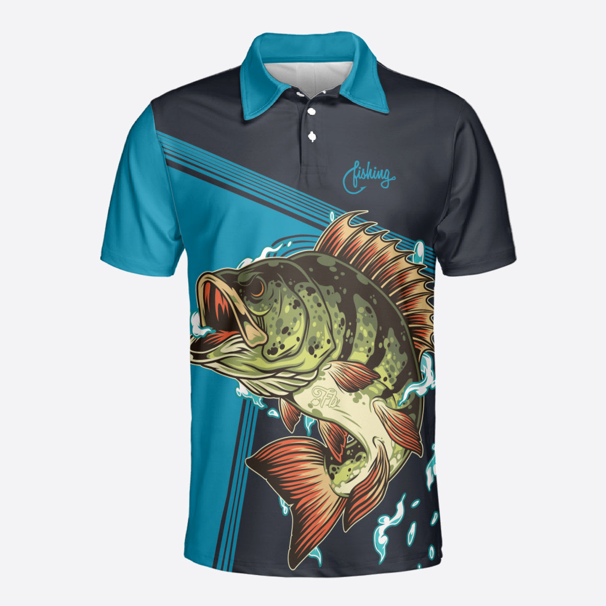 Petthouse | Fishing Blue Black Polo Shirt, Fish Lovers, Fisher Outdoor Fathers Day Dad Christmas Gift