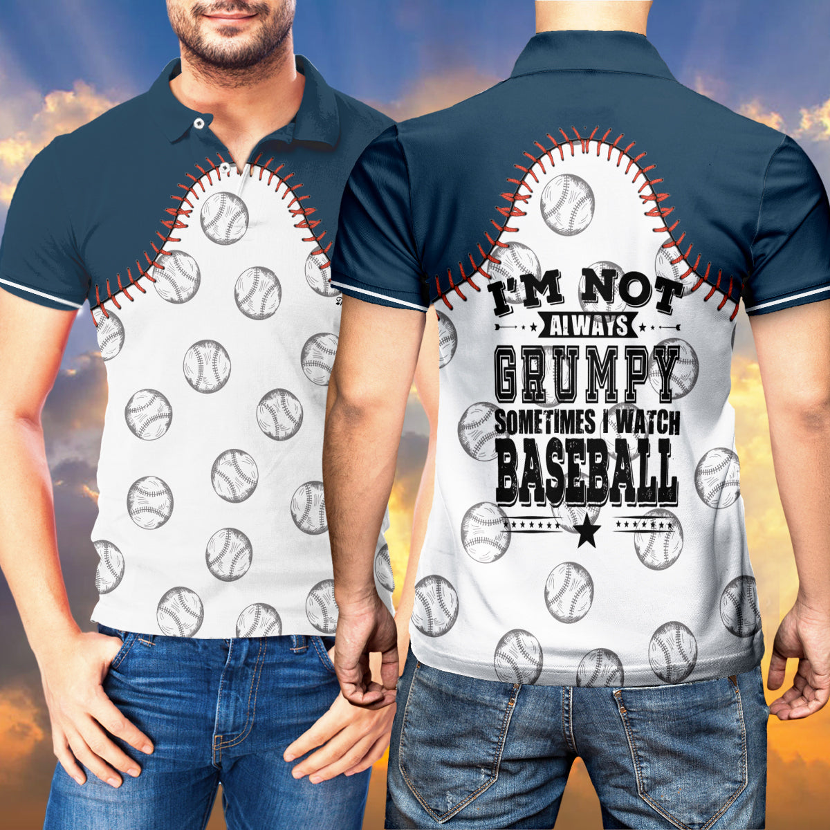 Petthouse | Baseball Pattern Polo Shirt I'm Not Always Grumpy Baseball Player Baseball Lovers