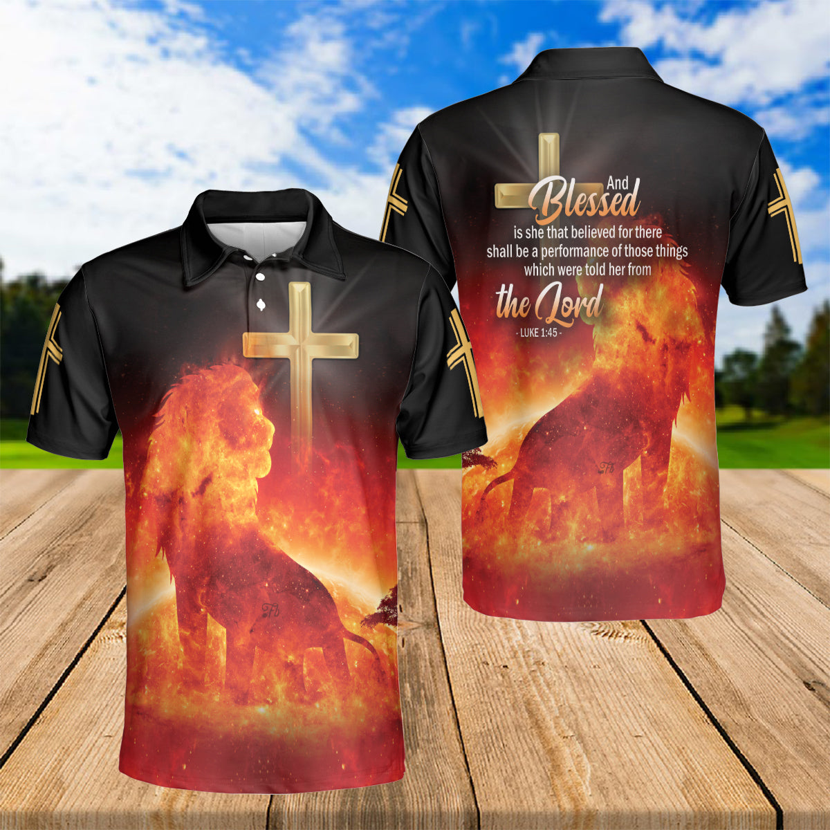 Petthouse | Christian Lion Fire Polo Shirt Jesus God Blessed Lord Sport Shirt God Lovers Gift Religious Gift