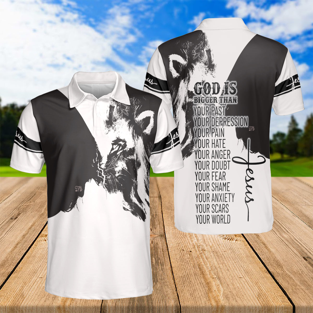 Petthouse | Jesus Christian Lion Polo Shirt God Is Bigger Than Your Past Sport Shirt Religious Gift