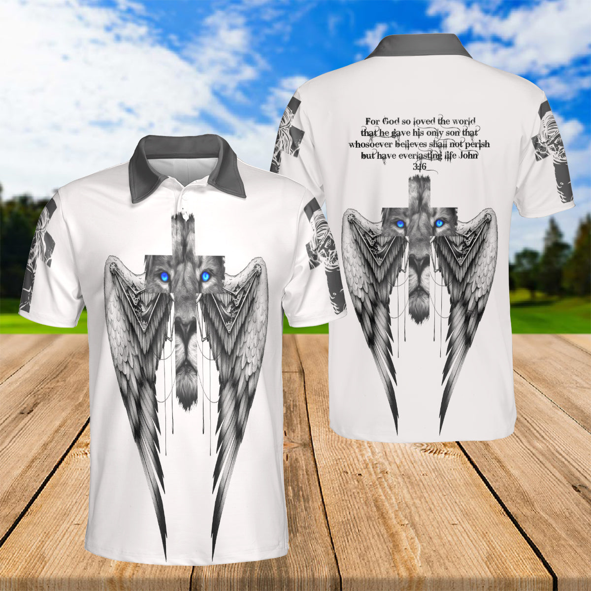 Petthouse | Lion Christian Cross Wings Polo Shirt Jesus God Christ Sport Shirt Religious Gift God Lovers Gift