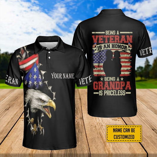 Petthouse | Customized Name Veteran Grandpa Us Eagle Polo Shirt Happy Father's Day Veteran's Day Gift