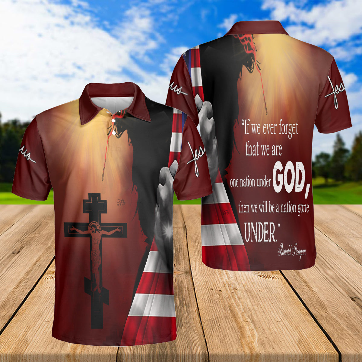 Petthouse | Jesus Christian American Flag Polo Shirt Christian God Sport Shirt Jesus Lovers Gift Religious Gift