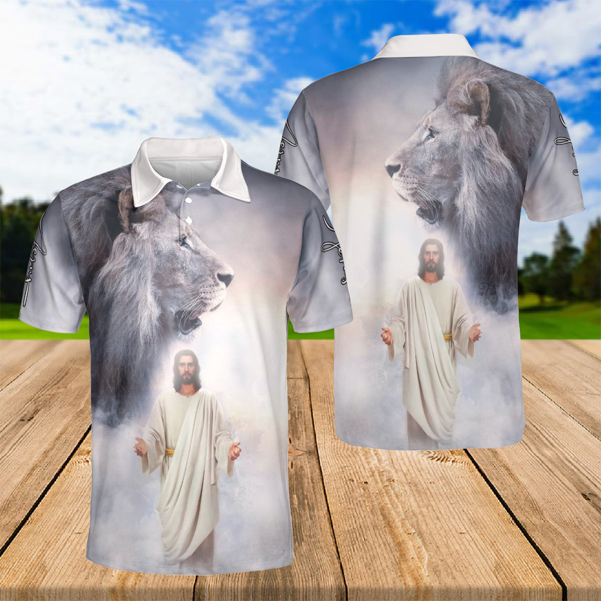 Petthouse | Jesus Lion Of Judah Portrait Art Polo Shirts Christian Apparel Faith Believer Gift