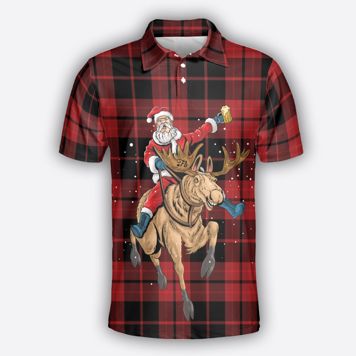 Petthouse | Santa Riding Reindeer Polo Shirt Christmas Cheer And Beer Polo Shirt Tartan Plaid