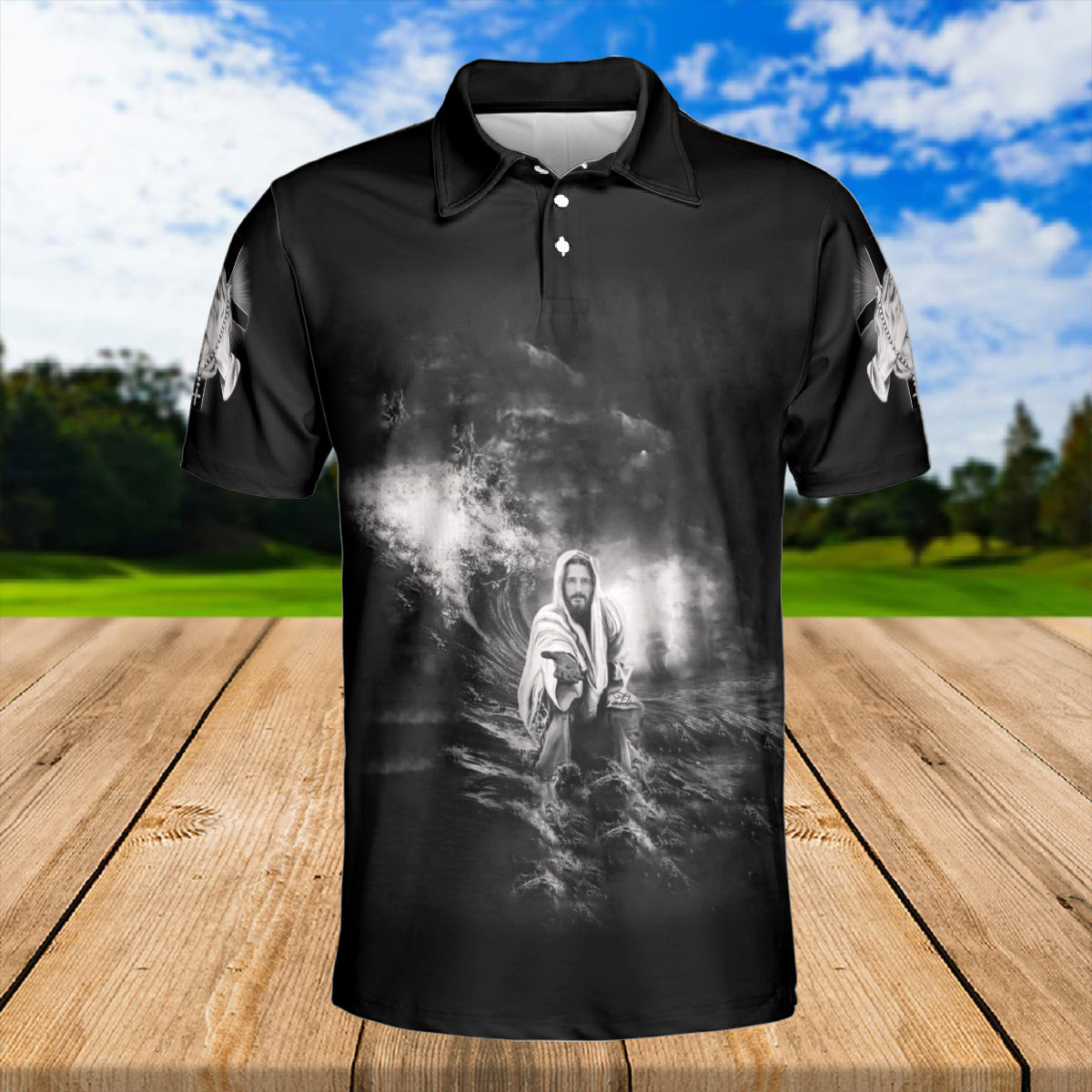 Petthouse | Jesus Ocean Storm Polo Short Jesus Focus On Me Not The Storm Polo Shirt Unisex Jesus Christian