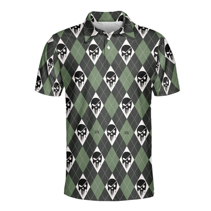 Petthouse | Skull Golf Pattern Printed Polo Shirt, Skull Skeleton Golfer Dad Polo, Golf Dad Gift Idea