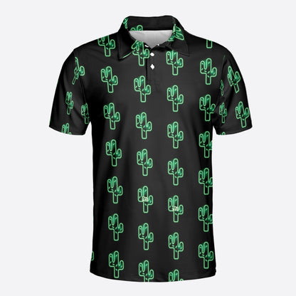 Petthouse | Cactus Pattern Printed Black Polo Shirt, Cactus Green Lovers Golfer Christmas Day Gift