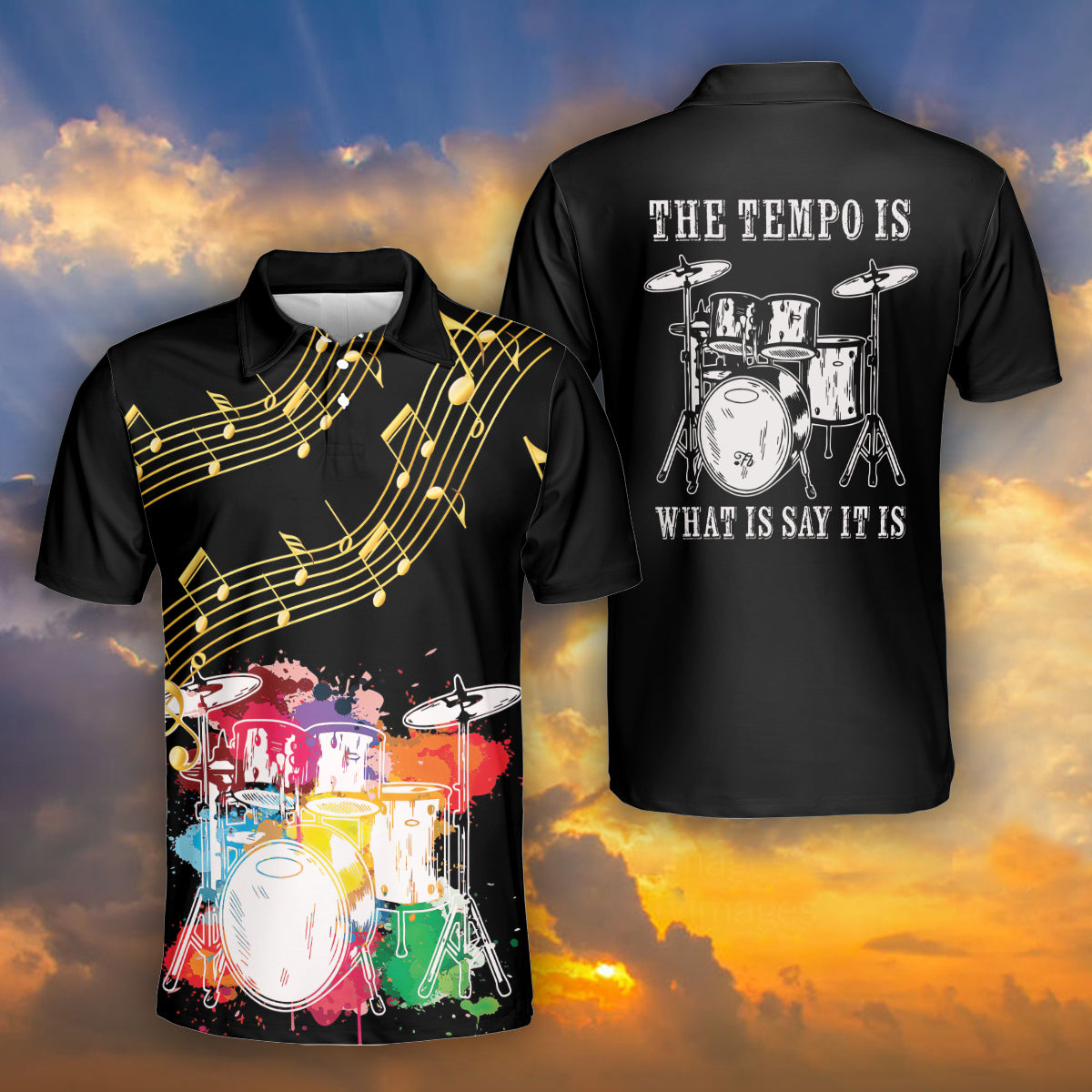 Petthouse | Colorful Drum Set Polo Shirt The Tempo Is What Is Say It Is Polo Music Lover Gift