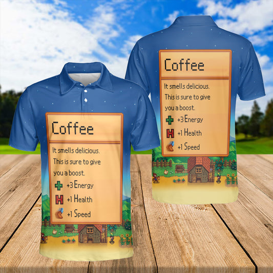 Petthouse | Coffee Game Pixel Graphic Print Polo Shirt Cafe Lover Gift Funny Polo Style Shirt Gifts