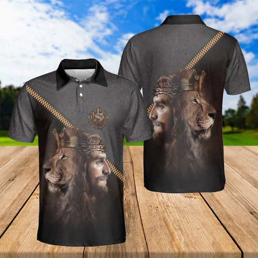 Petthouse | Jesus King Lion Jesus Portrait Art Golf Polo Shirt Dad Godfather Gift Unisex Polo Shirt