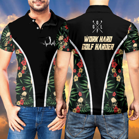 Petthouse | Golf Polo Shirt Work Hard Golf Harder Polo Shirt Tropical Unisex Polo Shirt