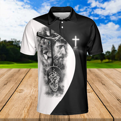 Petthouse | Christ Cross Polo Shirt Lion Jesus Polo Shirt Christ Heart Polo Shirt Christian Polo Christian Gift