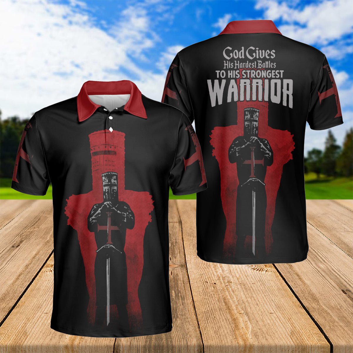 Petthouse | Black Knight Warrior Christian Polo Shirt God Christ Sport Shirt Religious Gift Father Gift Idea