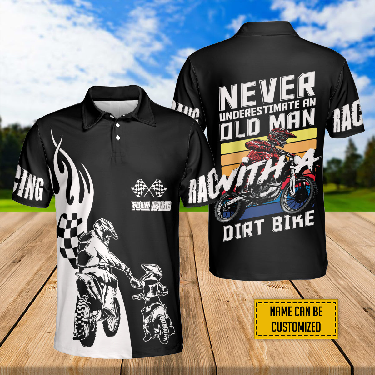 Petthouse | Customized Name An Old Man With A Dirt Bike Racing Polo Shirt Father's Day Gift Idea