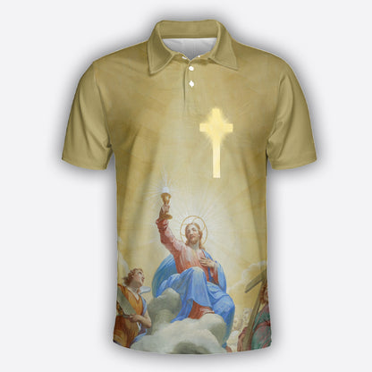 Petthouse | Jesus And Light Polo Shirt, Jesus Golden Cross Polo, Jesus Is My Savior, Christian Gift