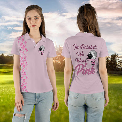 Petthouse | Golf Girl Pink Ribbon Breast Cancer Awareness Polo Shirt In October We Wear Pink