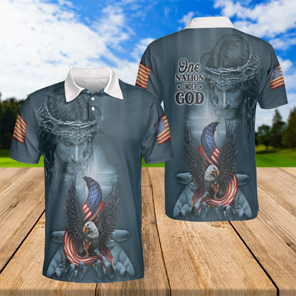 Petthouse | One Nation Under God Polo Shirt Jesus Christian American Pride Sport Shirt 4th Of July Gift Idea