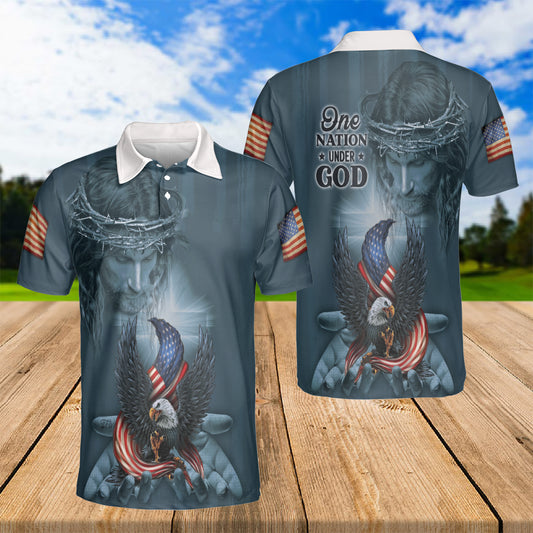 Petthouse | One Nation Under God Polo Shirt Jesus Christian American Pride Sport Shirt 4th Of July Gift Idea