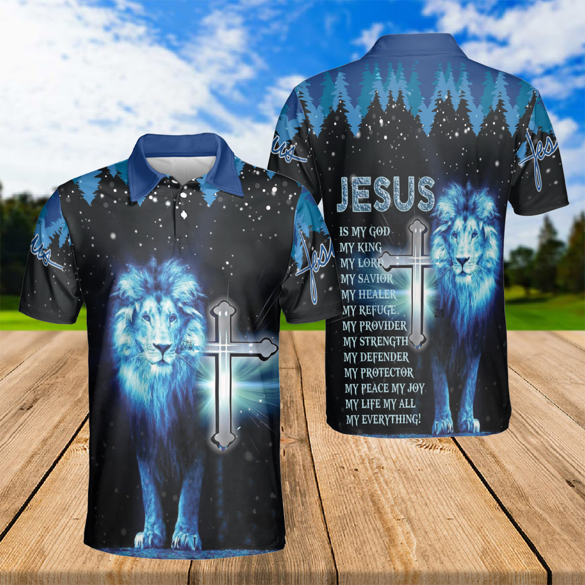 Petthouse | Jesus And Lion Polo Shirt Jesus Christian My God My King Sport Shirt Lion Of Judah Religious Gift