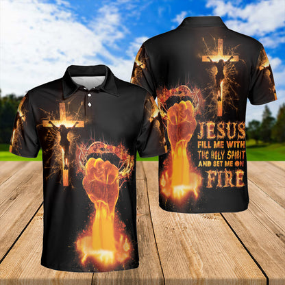 Petthouse | Jesus Christian Fire Polo Shirt The Holy Cross Spirit Sport Shirt God Lovers Gift Religious Gift