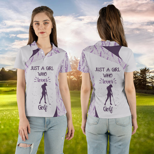 Petthouse | Just A Girl Who Loves Golf Polo Shirt Golfer Polo Shirt Purple Pattern Polo Shirt Golfer Outfit