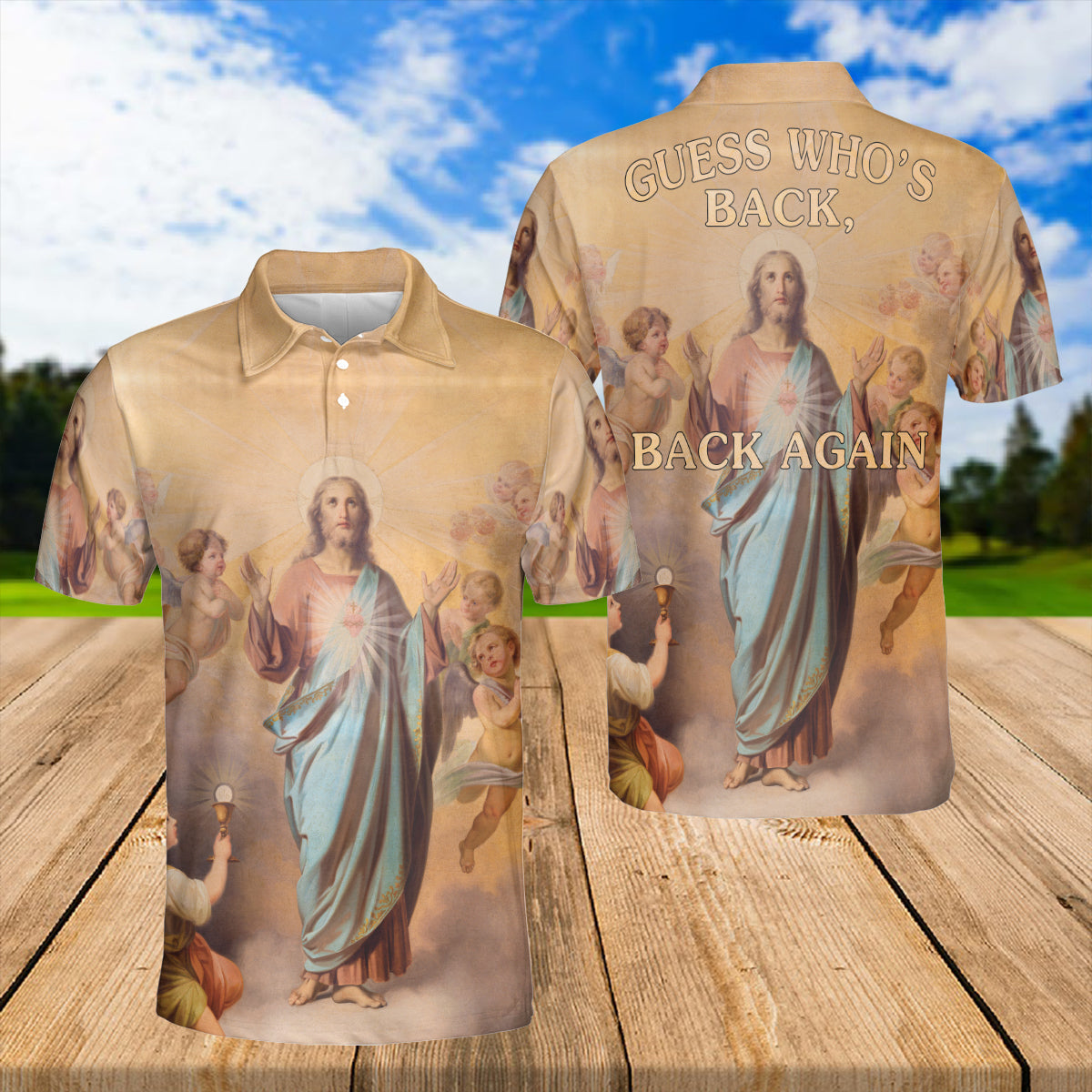 Petthouse | Jesus Christian Guess Who's Back Polo Shirt Christian Heaven Religion Sport Shirt Religious Gift