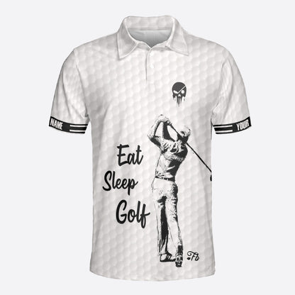 Petthouse | Custom Name Polo Shirt Golf Skull Polo Shirt For Mens Eat Sleep Golf Polo Shirt Unisex Golf Club