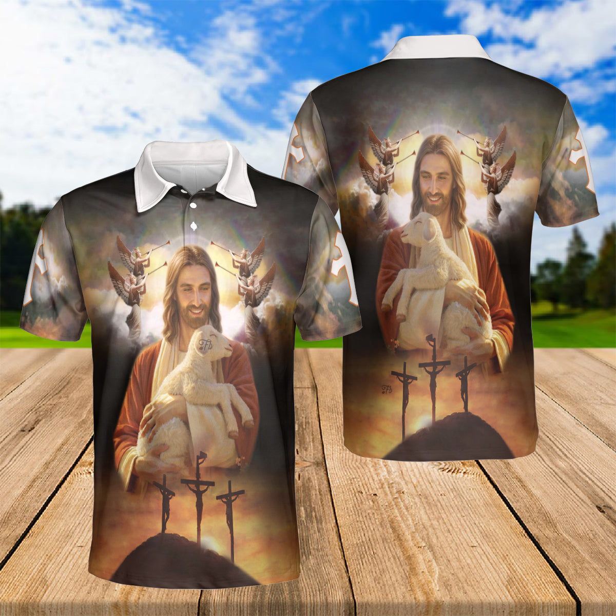 Petthouse | Jesus Christian And Lamb Polo Shirt The Holy Cross Sport Shirt Lamb Of God Religious Gift