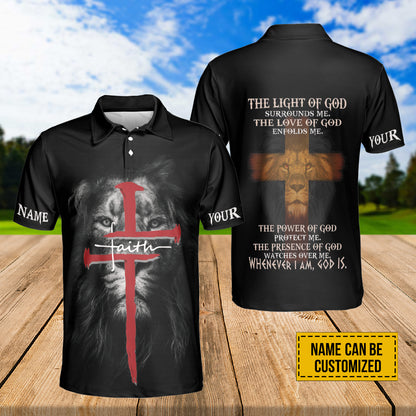 Petthouse | Custom Name Lion Jesus Polo Shirt The Light Of God Polo Shirt Cross Faith Over Fear