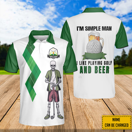 Petthouse | Customized Skeleton Golfer Men Polo Shirt I Like Golf And Beer Skull Golfing Sports