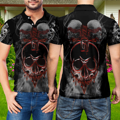 Petthouse | Bloody Skull Artwork Polo Shirt Skull Smoking Polo Shirt Horror Artwork Polo Shirt Horror Style