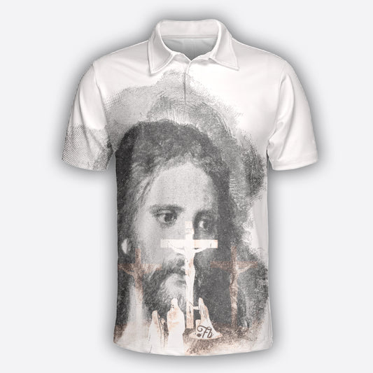 Petthouse | Jesus Pencil Art Polo, Jesus Portrait Polo Shirt, Jesus Cross Polo, Jesus Believer Gift