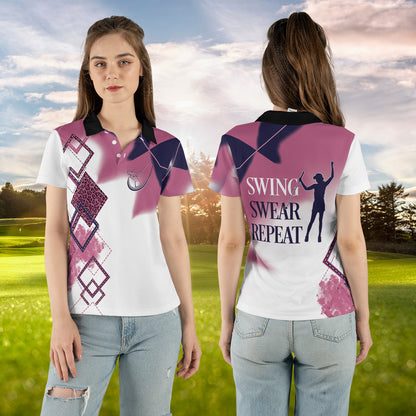 Petthouse | Golf Girl Player Polo Shirt Swing Swear Repeat Women Polo Shirt Golfer Girl Gift