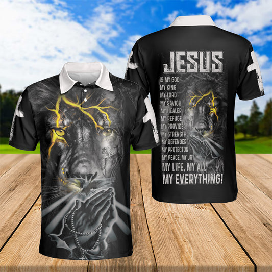 Petthouse | Jesus Christian Lion Lightning Polo Shirt Lion Of Judah Polo Christian Lovers Gift Religious Gift