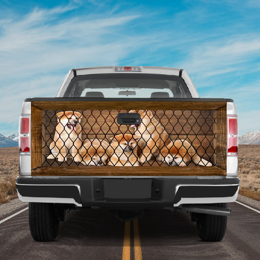 Petthouse | Akita Inu Puppies Tailgate Wraps For Trucks Dog Wood Cage Graphic Wraps Fun Car Decor