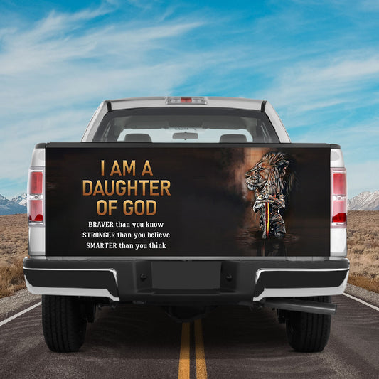 Petthouse | Christ Fighter Tailgate Wrap Lion Jesus Tailgate Cover I Am A Daughter Of God