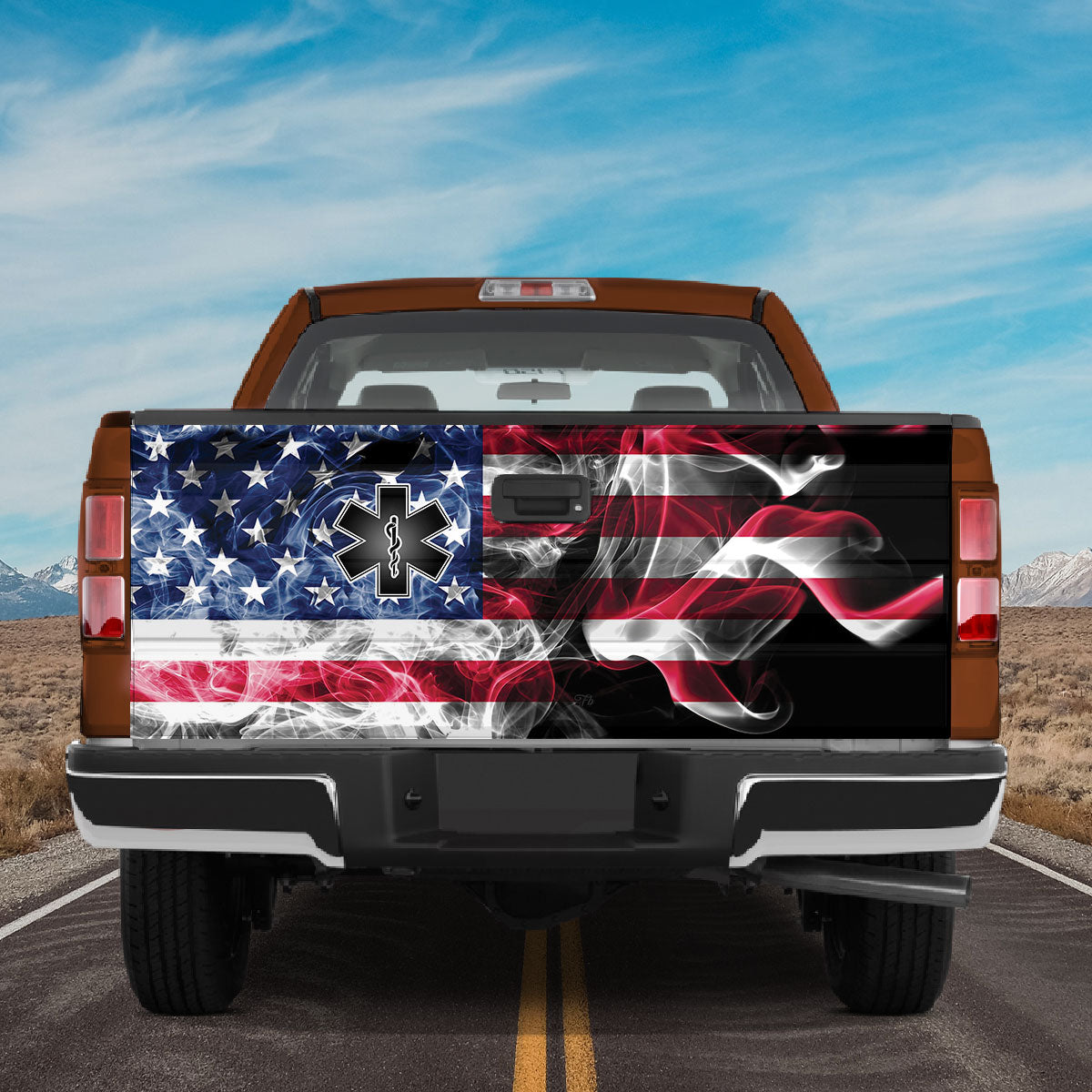 Petthouse | Medical Symbol Patriotic Smoke American Flag Tailgate Wrap Decal Truck Car Graphic