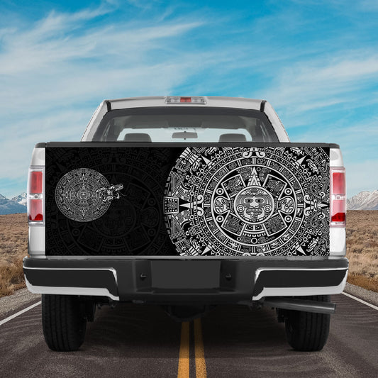 Petthouse | Mayan Calendar Outline Tailgate Wrap Aztec Pattern Cover Black White Pattern Cover Car Decoration