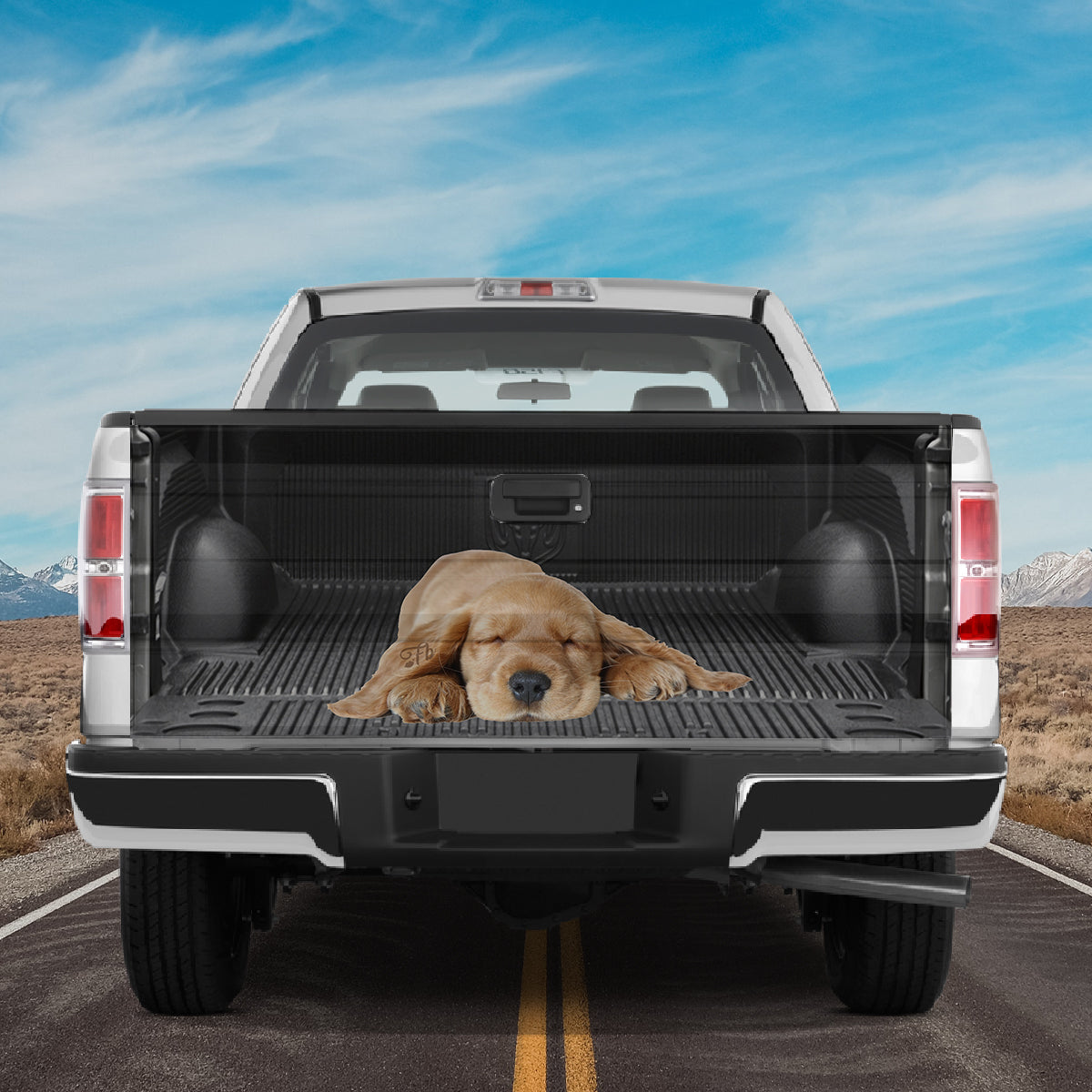 Petthouse | Cute Golden Retriever Sleeping Inside Truck Tailgate Wrap Golden Retriever Puppy Dog Lover