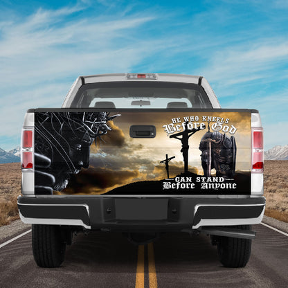 Petthouse | Warrior Christian Tailgate Wrap, He Who Kneels Before God Can Stand Before Anyone