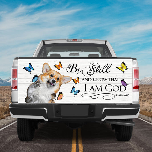 Petthouse | Cute Corgi Play With Butterflies Truck Tailgate Wrap God Bible Verse Truck Wraps Christian